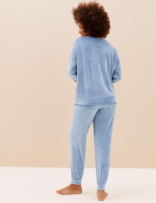 Gri Flexifit™ Puantiye Desenli Kadife Pijama Altı