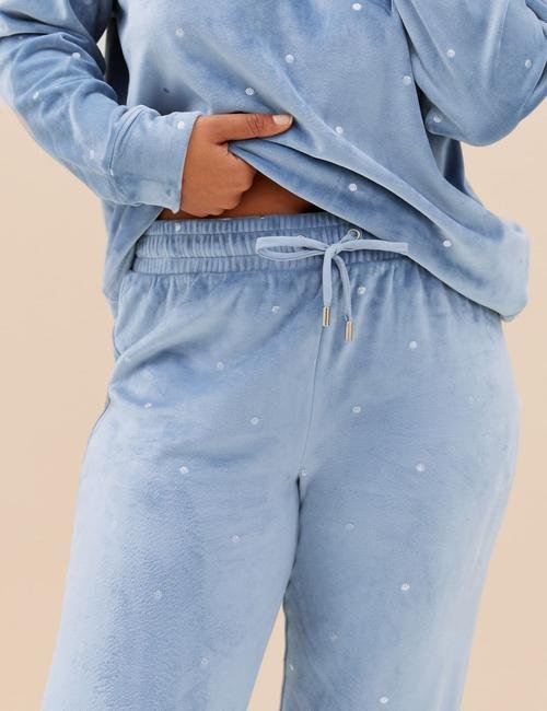 Gri Flexifit™ Puantiye Desenli Kadife Pijama Altı