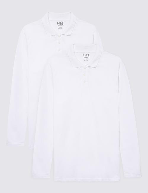 Beyaz 2'li Uzun Kollu Polo Yaka T-Shirt