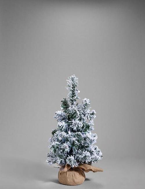 Beyaz Kar Detaylı Işıklı Yılbaşı Ağacı 46 cm