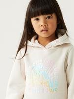 Kız Çocuk Beyaz Çiçek Desenli Kapüşonlu Sweatshirt (2-8 Yaş)