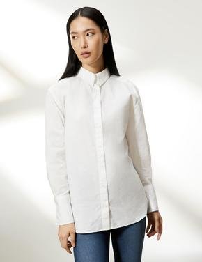 Kadın Beyaz Saf Pamuklu Uzun Kollu Gömlek