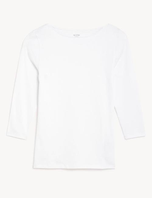 Beyaz Slim Fit Kayık Yaka T-Shirt