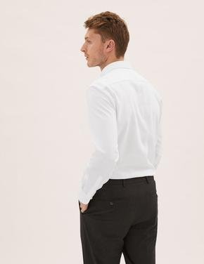 Erkek Beyaz Saf Pamuklu Uzun Kollu Gömlek
