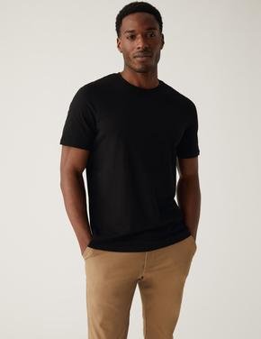 Erkek Siyah Saf Pamuklu Kısa Kollu T-Shirt