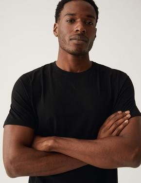 Erkek Siyah Saf Pamuklu Kısa Kollu T-Shirt