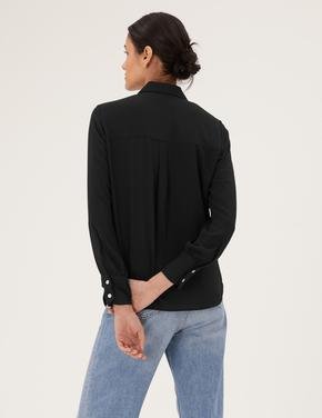 Kadın Siyah Regular Fit Uzun Kollu Gömlek