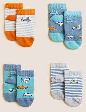 Çocuk Multi Renk 4'lü Araba Desenli Bebek Çorabı (0-3 Yaş)