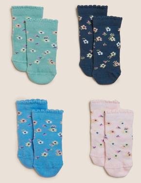 Çocuk Multi Renk 4'lü Çiçek Desenli Bebek Çorabı (0-24 Ay)