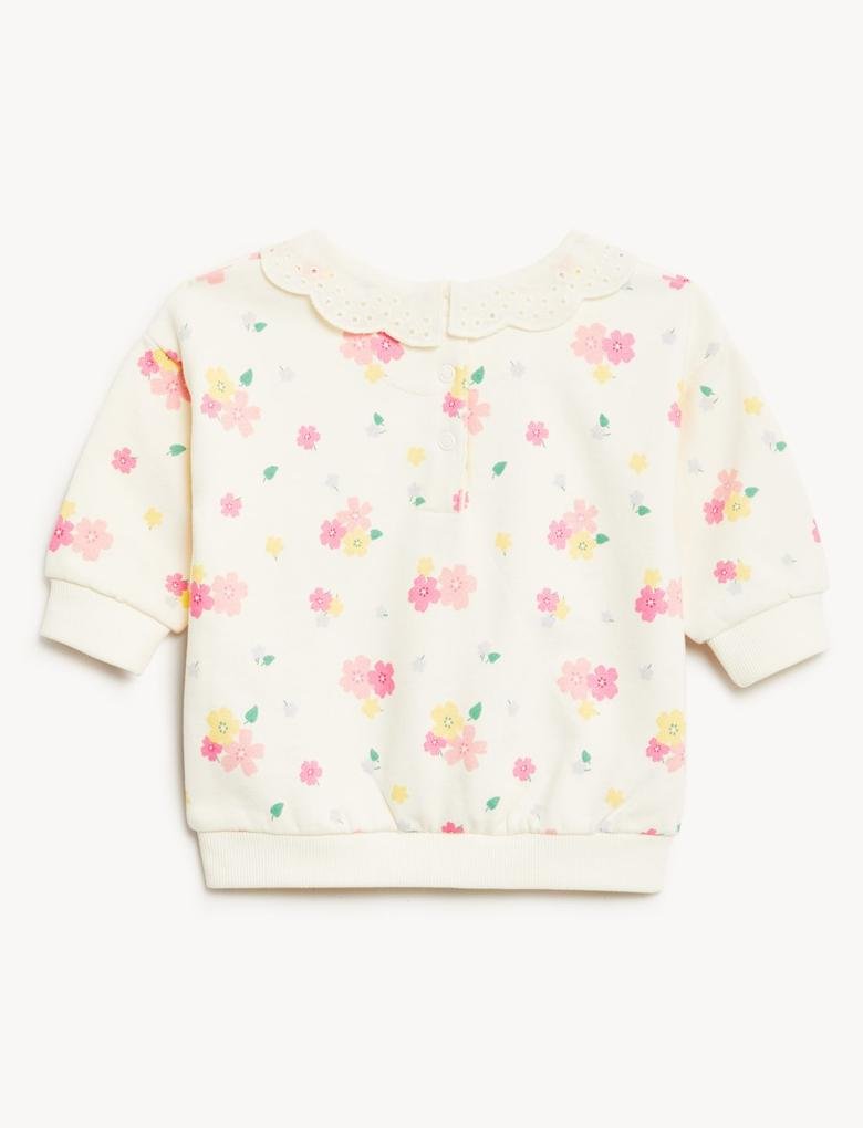 Bebek Multi Renk Çiçek Desenli Yuvarlak Yaka Sweatshirt (0-3 Yaş)