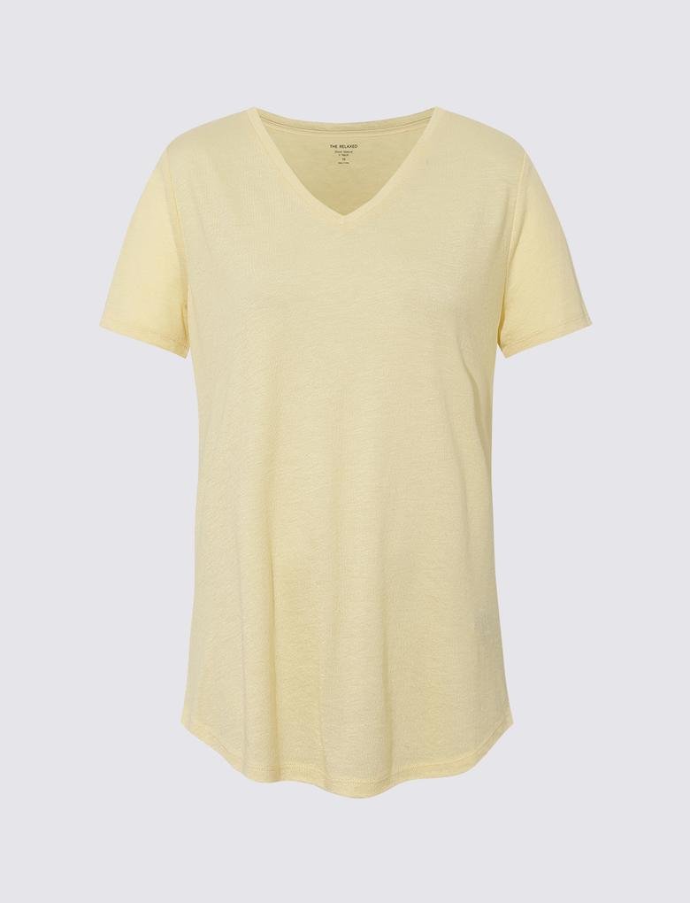 Kadın Sarı Relaxed Fit Kısa Kollu T-Shirt