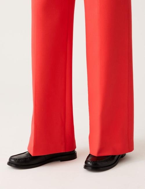 Kırmızı Yüksek Bel Wide Leg Pantolon