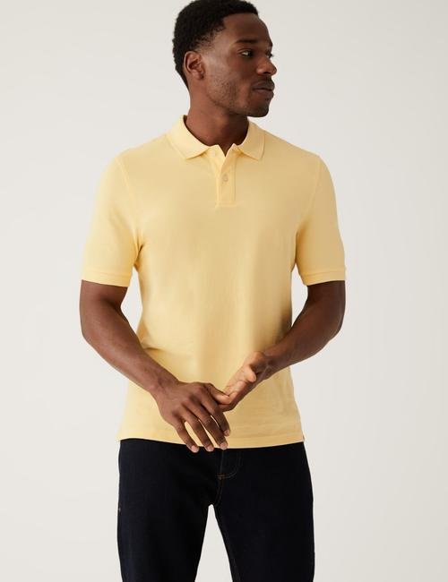 Sarı Saf Pamuklu Polo Yaka T-Shirt