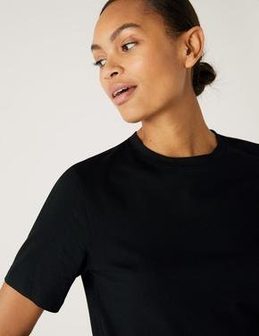 Kadın Siyah Saf Pamuklu Kısa Kollu T-Shirt