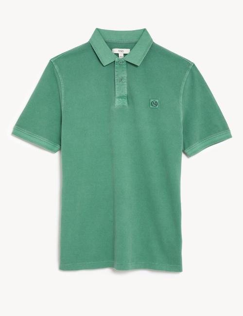 Yeşil Saf Pamuklu Polo Yaka T-Shirt