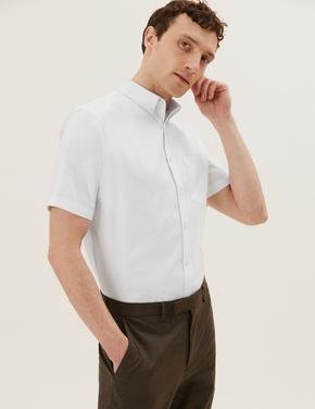 Erkek Beyaz Saf Pamuklu Regular Fit Oxford Gömlek