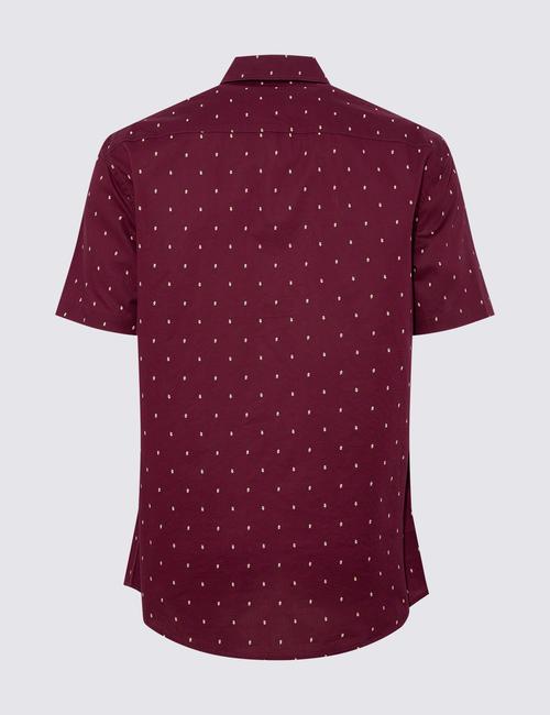 Bordo Saf Pamuklu Kısa Kollu Gömlek