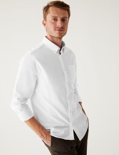 Beyaz Saf Pamuklu Uzun Kollu Oxford Gömlek