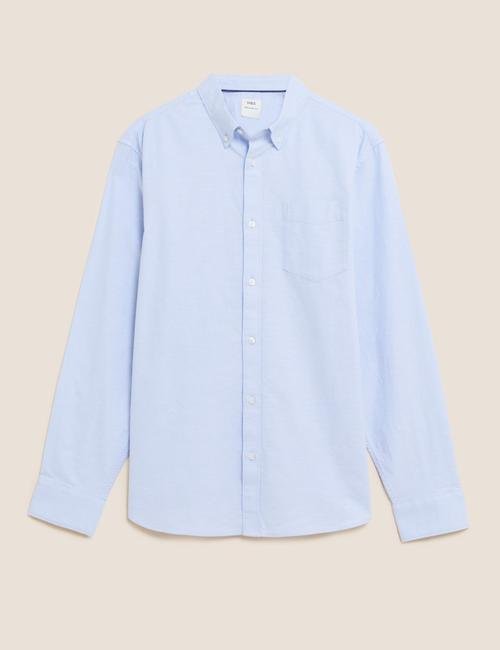 Mavi Saf Pamuklu Uzun Kollu Oxford Gömlek