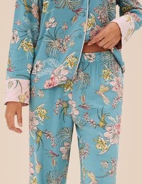 Kadın Yeşil Çiçek Desenli Pijama Altı