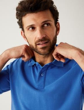 Erkek Mavi Saf Pamuklu Polo Yaka T-Shirt