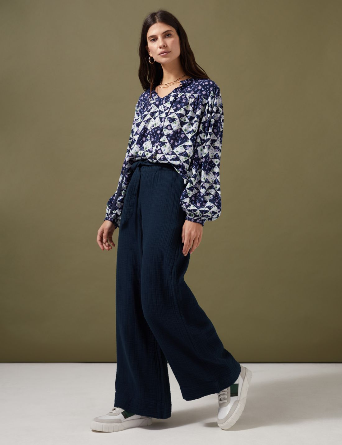 Saf Pamuklu Wide Leg Pantolon