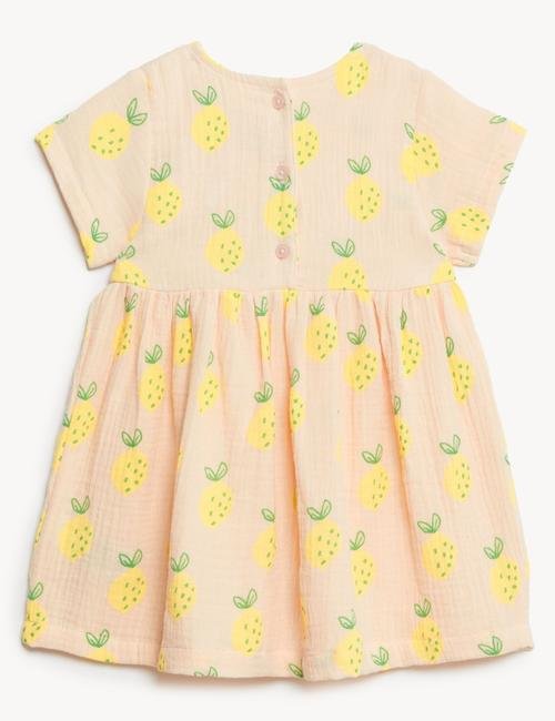 Pembe Saf Pamuklu Limon Desenli Elbise (0-3 Yaş)