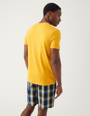 Erkek Sarı Saf Pamuklu Kısa Kollu Pijama Takımı