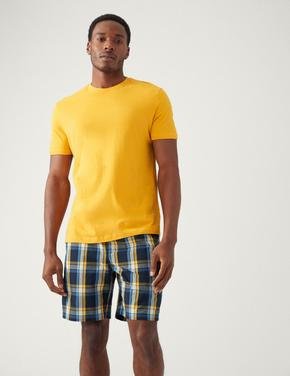 Erkek Sarı Saf Pamuklu Kısa Kollu Pijama Takımı
