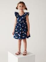 Kız Çocuk Lacivert Saf Pamuklu Kelebek Desenli Elbise (2-8 Yaş)
