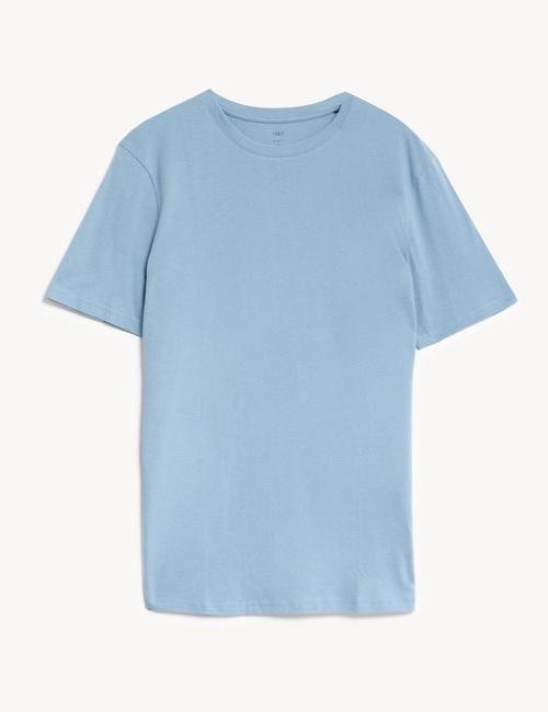 Mavi Saf Pamuklu Kısa Kollu T-Shirt