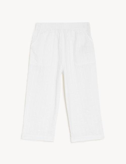 Beyaz Saf Pamuklu Müslin Wide Leg Pantolon (2-7 Yaş)
