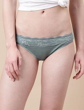Kadın Yeşil 5'li Dantel Detaylı Bikini Külot Seti