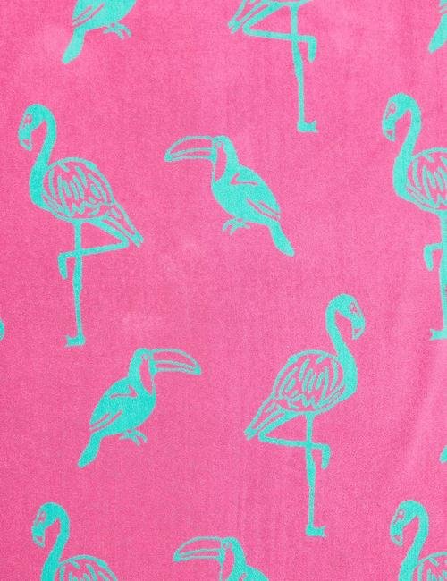 Mavi Saf Pamuklu Flamingo Desenli Plaj Havlusu