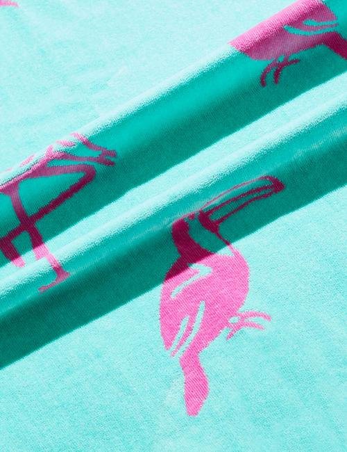 Mavi Saf Pamuklu Flamingo Desenli Plaj Havlusu