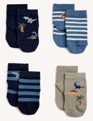 4'lü Dinozor Desenli Bebek Çorabı (0-3 Yaş)