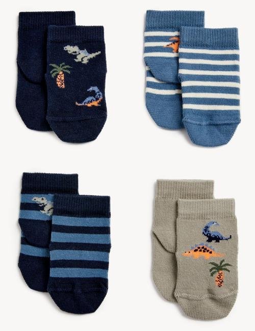 Multi Renk 4'lü Dinozor Desenli Bebek Çorabı (0-3 Yaş)