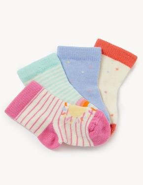 Çocuk Multi Renk 4'lü Puantiye Desenli Bebek Çorabı (0-3 Yaş)