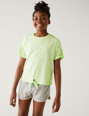 Kız Çocuk Yeşil Saf Pamuklu Kısa Kollu T-Shirt (6-16 Yaş)