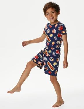 Çocuk Lacivert Cars™ Kısa Kollu Pijama Takımı (1-7 Yaş)