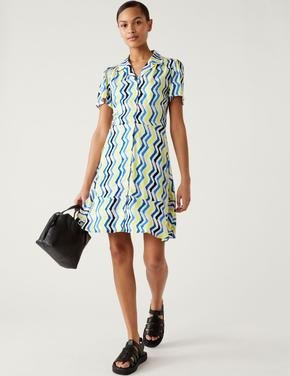 Kadın Multi Renk Kısa Kollu Mini Gömlek Elbise