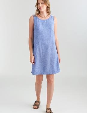 Kadın Mavi Regular Fit Mini Keten Elbise