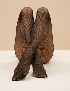 Kadın Siyah Sim Detaylı File Külotlu Çorap