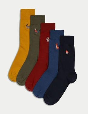 Erkek Multi Renk 5'li İşleme Detaylı Cool & Fresh™ Çorap Seti