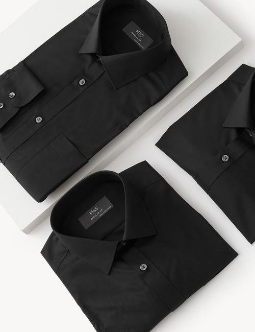 Siyah 3'lü Uzun Kollu Regular Fit Gömlek Seti