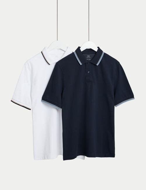 Beyaz Saf Pamuklu 2'li Polo Yaka T-Shirt Seti