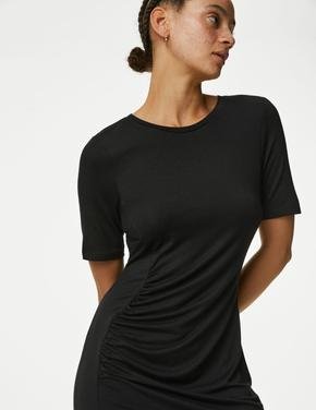 Kadın Siyah Kısa Kollu Mini Örme Elbise