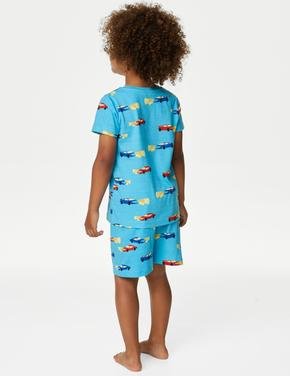 Çocuk Mavi Saf Pamuklu Kısa Kollu Pijama Takımı (1-8 Yaş)
