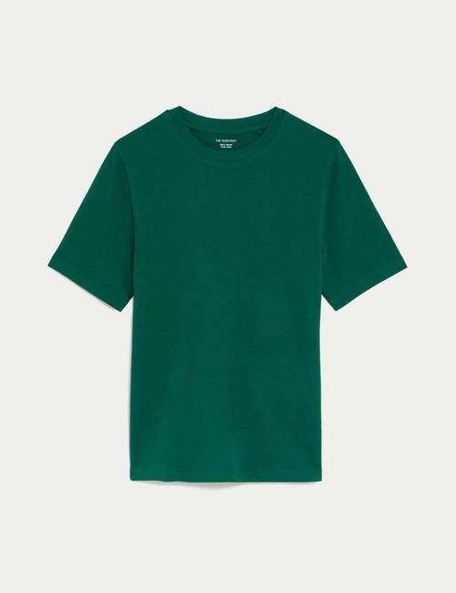 Koyu Haki Saf Pamuklu Kısa Kollu T-Shirt