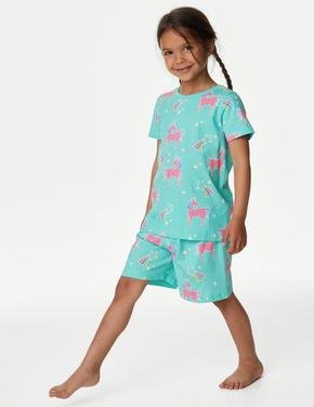 Çocuk Mavi Saf Pamuklu Kısa Kollu Pijama Takımı (1-8 Yaş)